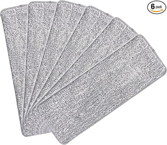 Microfiber Mop Pads Flat Replacement Heads for Wet/Dry Mops Washable Reusable Refills Compatible with Floor Care System Floor Cleaning and Scrubbing (6 Pack 13" x 4.9")