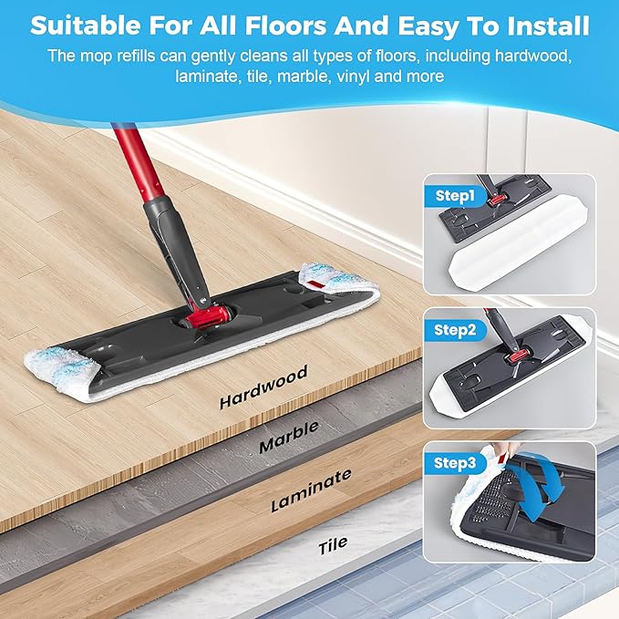 6 Pack Mop Replacement Pads for O-Cedar H2prO Flat Mop, Washable & Reusable Microfiber Mop Refills for O-Cedar Flat Mop System for Indoor and Outdoor Flooring, Bedrooms, Kitchens, Living Rooms