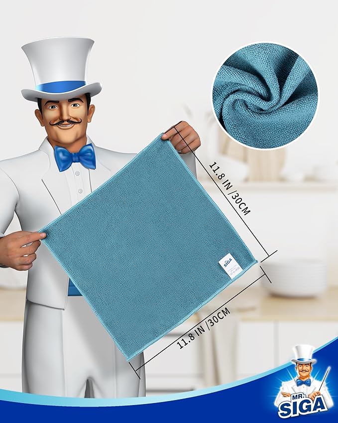 MR.SIGA Microfiber Cleaning Cloth, All-Purpose Microfiber Towels, Streak Free Cleaning Rags, Pack of 15, Light Teal, Size 30 x 30 cm(11.8 x 11.8 inch)