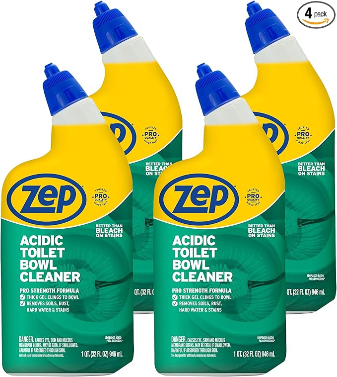 Zep Acidic Toilet Bowl Cleaner - 32 oz (Case of 4) - ZUATBC324 - Experience the Ultimate Cleaning Power with Our 2x Thicker Clinging Formula, Designed to Deliver a Professional-Quality Clean
