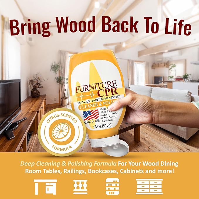Furniture CPR Wood Furniture Cleaners & Polish 18oz-Cabinet Cleaner for Woods Paneling, Doors, Natural Furniture Polish And Wood Floor Cleaner that Repels Dust, Fingerprints and No Greasy Residue