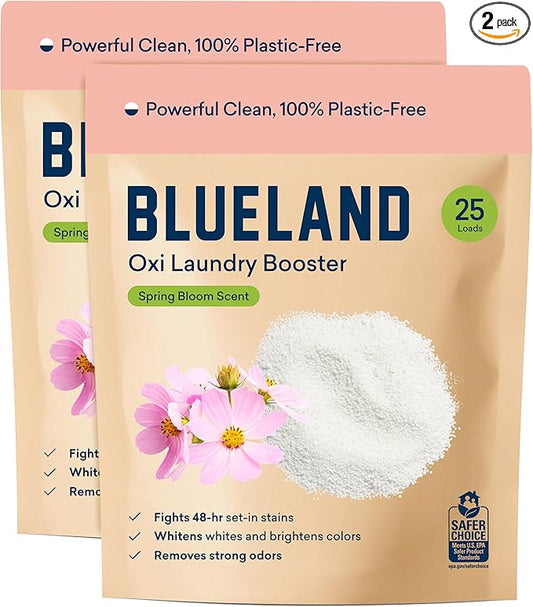 BLUELAND Oxi Laundry Booster Powder Refill 2-Pack, Spring Bloom Scent, 50 Loads, 35.2 oz, Plastic-Free, Eco Friendly, Oxy Cleaner, Stain Remover