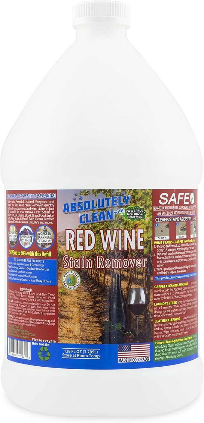 Amazing Red Wine Stain Remover – Natural Enzymes Eliminate Wine Stains Fast - Cleans Carpet, Upholstery, Clothing, Table Cloth & More - USA Made