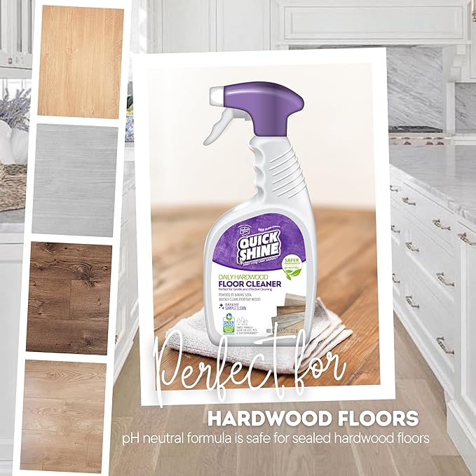Quick Shine Hardwood Floor Cleaner Daily Care 24oz | Naturally Cleans Dirt & Scuff Marks | Dirt Dissolving, Streak Free, No Rinse & Ready to Use | Spray, Wipe, Done! | Safer Choice Cleaner