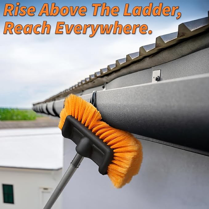 36 Foot High Reach Telescoping Duster Kit and Vinyl Siding Brushes with 5-30 ft Extension Pole // High Ceiling Cleaning and Window Washing kit // Exterior & Interior House and Gutter Cleaning Brush