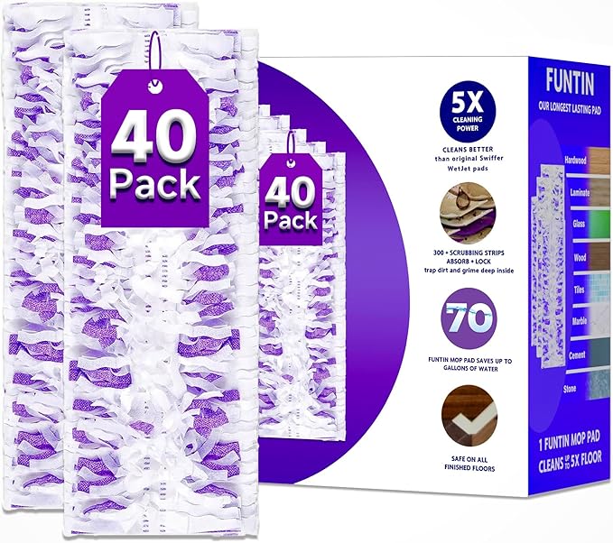 Funtin Power Mop Pads for Swiffer PowerMop, Thickened Unscented Disposable Mopping Refills, Dry & Wet Use for Floor Cleaning, MOP NOT Included, 40 Pads ONLY