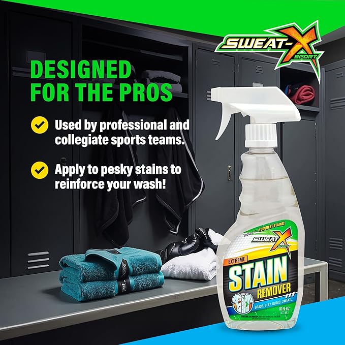 Sweat X Extreme Stain Remover – Multi-Purpose Nontoxic Stain Spray – Advanced Stain Removal for Sport and Activewear – Safe for All Fabrics – Tested Formula with Proven Results – 16 Fl Oz - 2 Pack