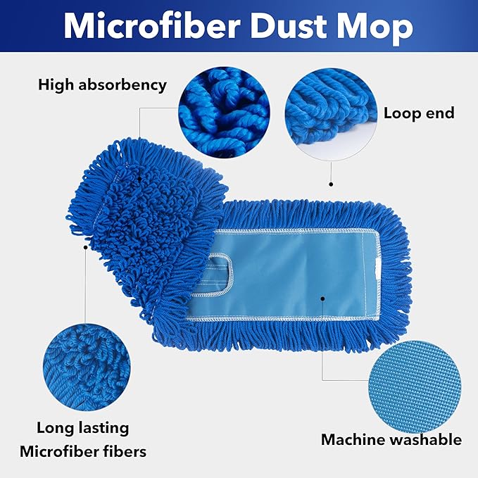 Matthew 24'' Microfiber Loop Dust Mop Washable Commercial&Residential Heavy Duty Mop Head Replacement Premium Absorbent Industrial Dust Mop Refill Pads for Hardwood, Office,Garage and Hotel -12Pack