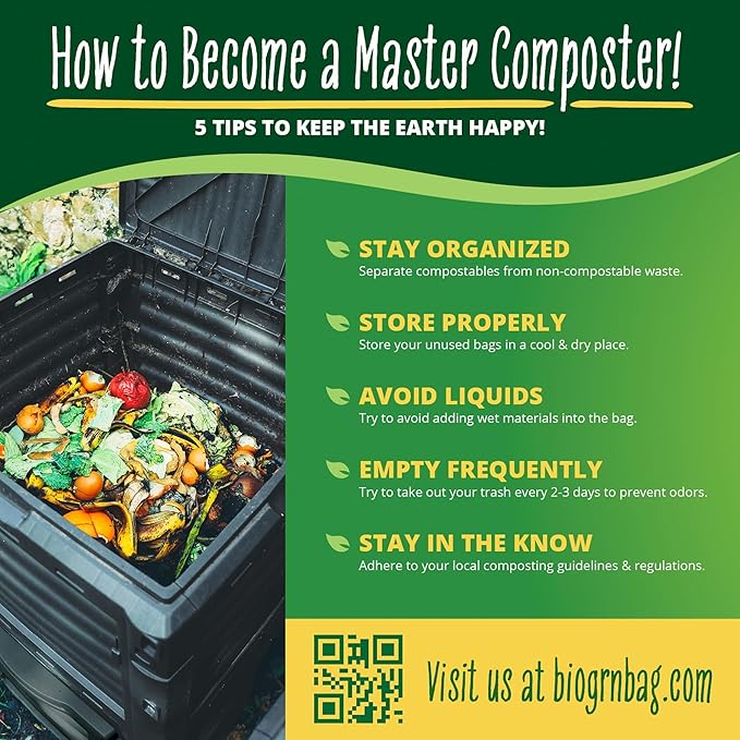 50-55 Gallon Compost Bags, Heavy Duty Compostable Trash Bags, 1.57 Mil Extra Thick Biodegradable Yard Waste Bags, Compostable Lawn Bags, Large Compost Leaf Bags BPI & ASTM D6400 Certified