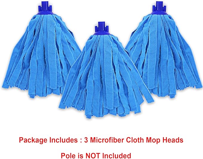 Microfiber Cloth Mop Head Replacement, String Mop Refills Screw onto All Standard US Threading Pole Mop Handle Rod– 3 Packs