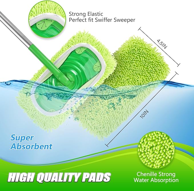 Set of 4 Reusable Microfiber Mop Pads Compatible with Swiffer Sweeper, Dry Sweeping Cloths, Washable Wet Mopping Cloth Refills for Floor Cleaning (Mop is Not Included) (Multicolor 1, 4 Pack)