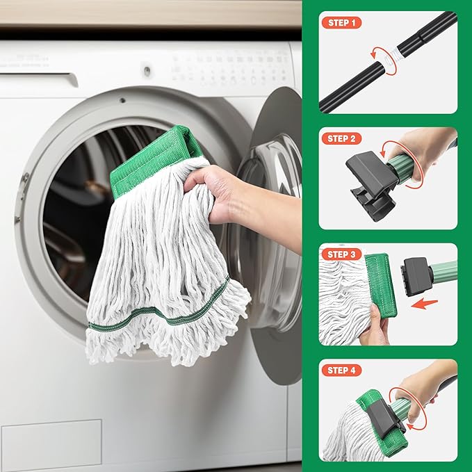 Heavy Duty Mop for Floor Cleaning, Industrial Commercial Mop with 57.5 Inches Long Handle,Looped-End String Wet Cotton Mops for Garage, Warehouse, Workshop