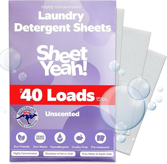 Laundry Detergent Sheets - 40 Loads - No Plastic Jug Concentrated Laundry Detergent, Hypoallergenic, Gentle on Skin - 20 Sheets
