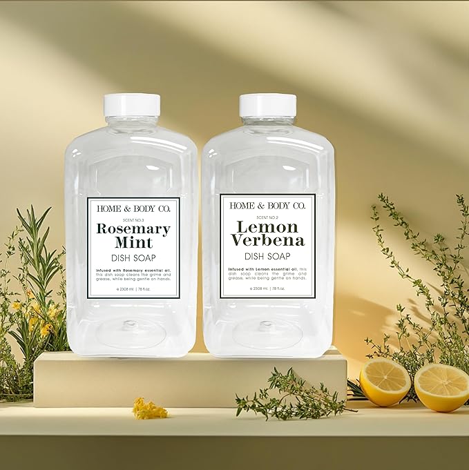 Home & Body Co. Lemon Verbena, Rosemary Mint Dish Soap Refills, 2 Pack 78oz bottles