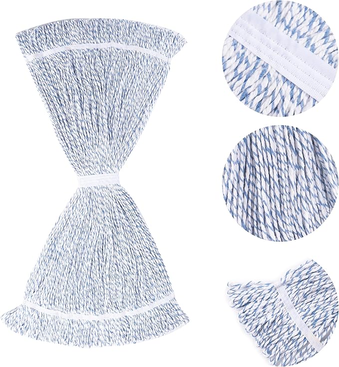 Matthew Cleaning Looped-End Pack of 12 Cotton,1.25'' Universal Headband Heavy Duty Commercial Mop Head Replacement for Indoor&Outdoor Use,Grease Stain Floor Cleaning String Mops Head Refill