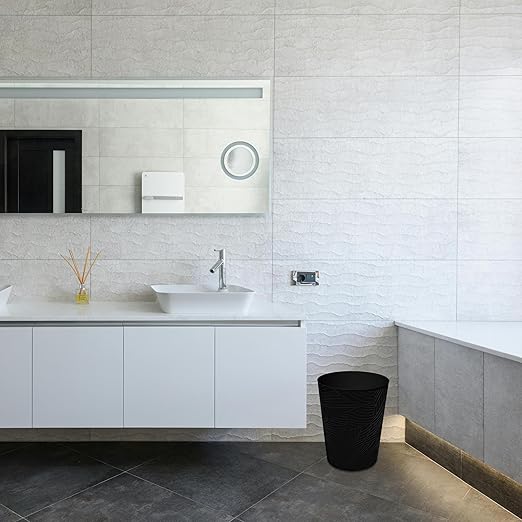 1.8 Gallons Small Trash Can, Decorative Wastebasket, Modern Leaf Pattern Design, Polypropylene Trash Can for Bathroom, Bedroom, Office (2, Black)