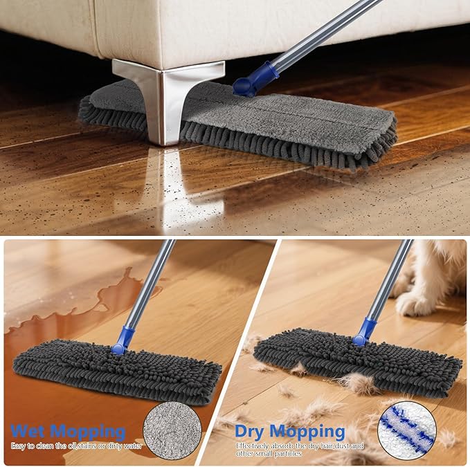 Masthome Microfiber Mops for Floor Cleaning,Dust Mop with 4 Reusable Pads,Flat Flip Mops for Wet & Dry Use,Professional Microfiber Mop for Hardwood, Laminate,Tile Floor Cleaning-1 Scraper