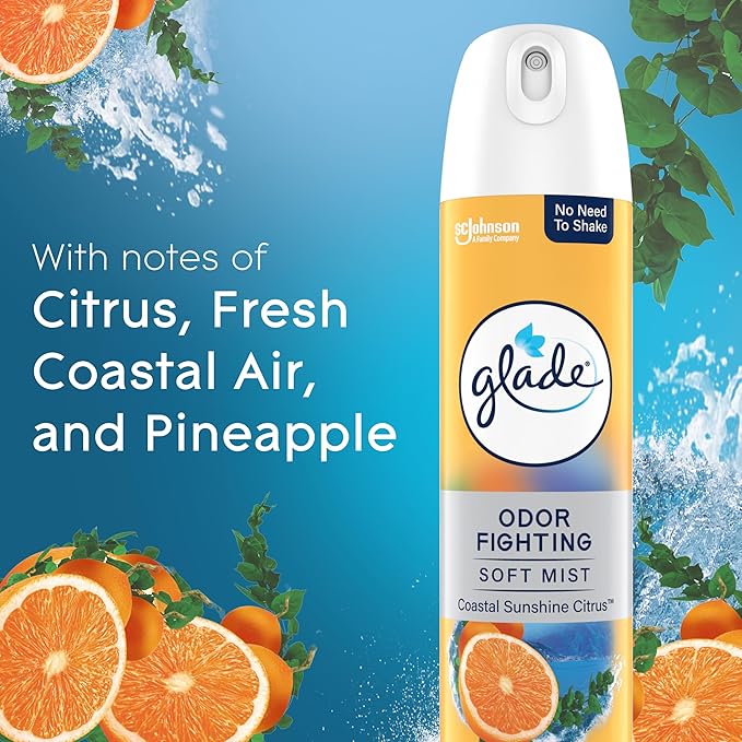 Glade Air Freshener Room Spray, Coastal Sunshine Citrus Scent, Odor Fighting to Deliver Long Lasting Freshness, 8 Oz, 6 Count