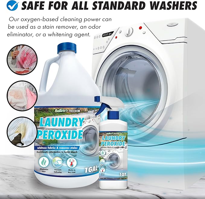 Nature's Freedom Laundry Peroxide Spray – Powerfully Breaks Down Odors & Tough Stains Naturally – Chlorine-Free Whitening & Stain Remover – 32 Fl Oz
