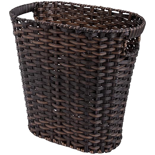 GRANNY SAYS Wicker Trash Can, Bathroom Trash Can with Handles, Wicker Waste Basket for Bathroom, Waste Basket for Bedroom, Decorative Wicker Wastebasket, 19 Liters/5 Gallons, 1-Pack Dark Brown
