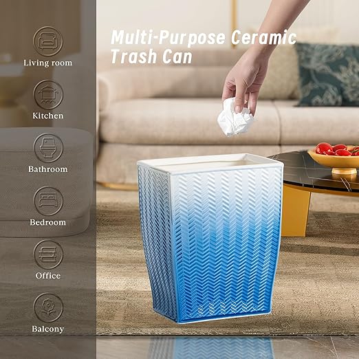 Bathroom Trash Can, Stylish Garbage Container Bin for Living Room, 1.32 Gallon/5 Liters Blue Small Trash Can, Waste Basket for Bathroom, Kitchen, Office, Bedroom-Room Decor.