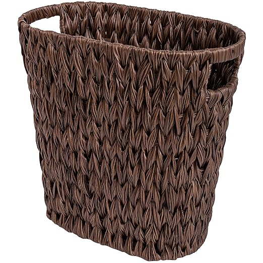 GRANNY SAYS Wicker Waste Basket, Waterproof Bathroom Trash Can, Bedroom Can, Durable Wastebasket with Handles, 19 Liters/5 Gallons