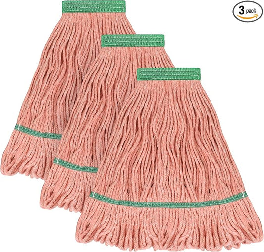 Matthew Cleaning Heavy Duty Mop Head Commercial Replacement for General and Floor Cleaning , Wet Industrial Blue Cotton Looped End String Head Refill (Pack of 3) Orange