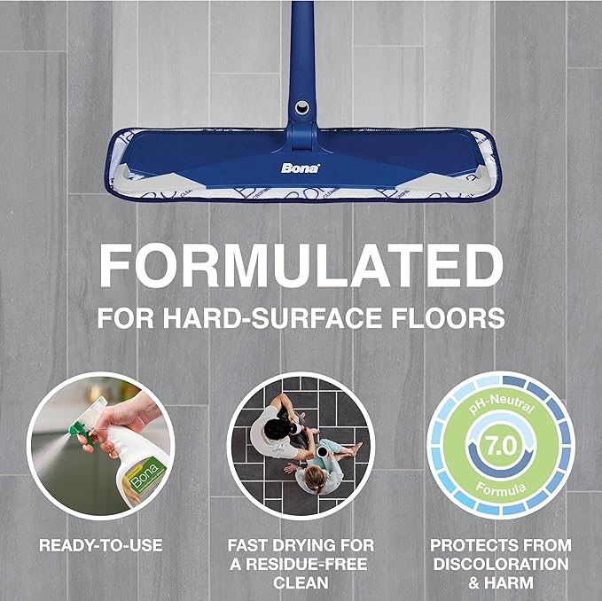 Bona Multi-Surface Floor Cleaner Spray - 32 fl oz - Lemon Mint Scent - Refillable - Residue-Free Floor Cleaning Solution for Stone, Tile, Laminate, and Vinyl Floors