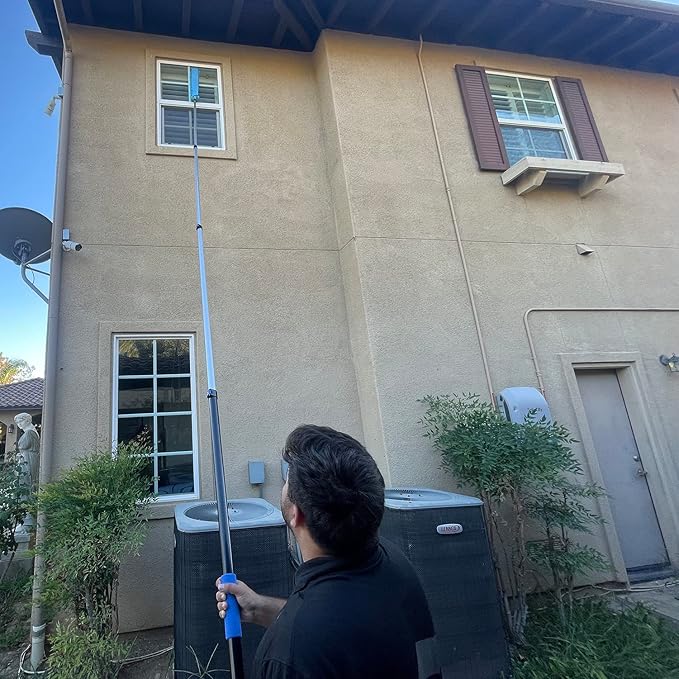 25 Foot High Ceiling Fan Duster with 6-18 Foot Extension Pole, Extendable Reusable Cobweb, Feather, Window Cleaning Squeegee Kit