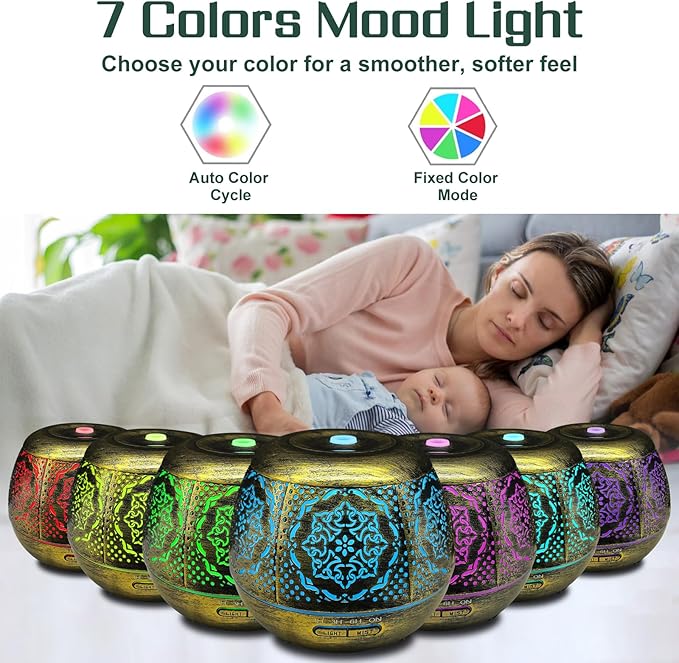 Essential Oil Diffuser for Home 500ML, Aromatherapy Diffusers for Essential Oils Large Room with Cool Mist Humidifiers for Bedroom 7 Colors Changed & 3 Mist Mode Automatic Shut-Off - B