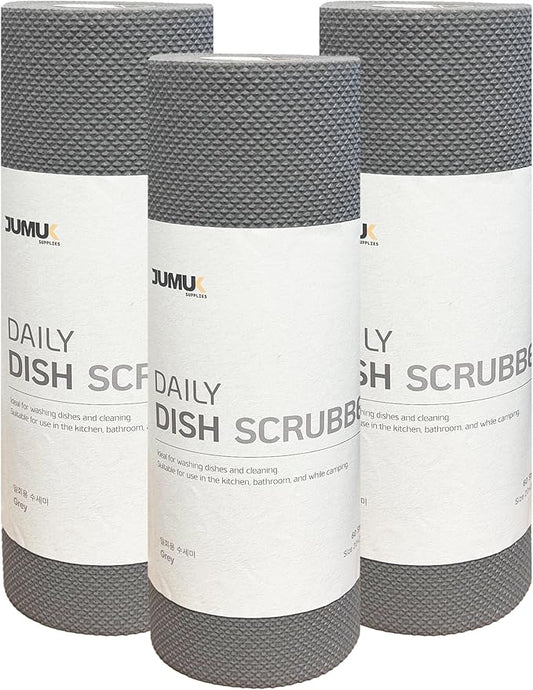 Daily Dish Scrubber Sheet Non-Scratch Household Disposable Cleaning Sponges | Recyclable, Eco-Friendly & Perfect for Kitchen, Home Cleaning and Outdoor Use (3, Grey)