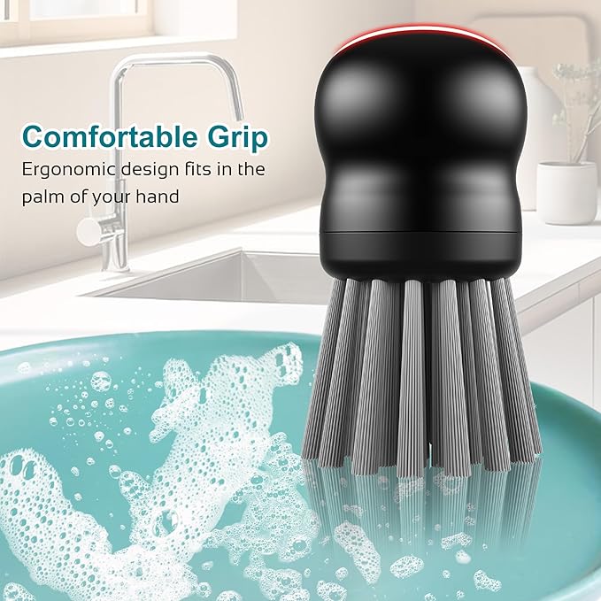 Mini Dish Brush for Cleaning Chicken Shredder, Palm Brush Dish Scrubber with Ergonomic Grip, Kitchen Brush for Washing Dishes, Pans, Pots, Sink, 1 Pack (Black)