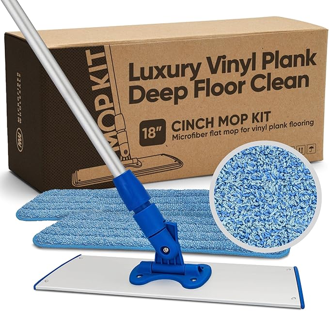 Microfiber Wholesale 18” Luxury Vinyl Plank Floor Mop | Deep Clean Without Damaging | Recommended by LVP Manufacturers | Heavy Duty Lightweight | Reusable Microfiber Mop Pads