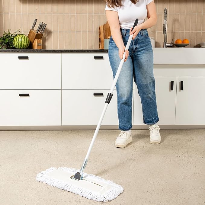 Commercial Dust Mop – 24 Inch Floor Sweeper for Hardwood, Reusable Cotton Mop Head, Extendable Handle, Dry Mop for Floor Cleaning & Janitorial Supplies