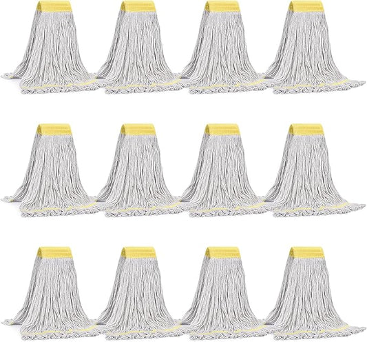 Matthew Cleaning Commercial Mop Head Replacement, 5 Inch Wide Headband, Looped End Cotton Blend String Wet Mops for Floor Cleaning, 24 oz Large, Case Pack 12 Pcs White