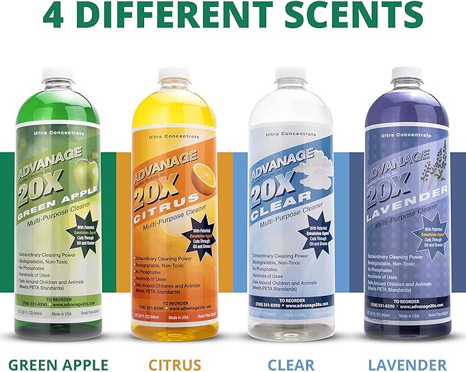 All Purpose Cleaner Concentrate - Advanage 20X The Wonder Cleaner Green Apple for All Surfaces Around Bathroom, Kitchen, Oil and Grease, Multi Purpose Cleaner for Household Cleaning Solution, 32 Fl Oz