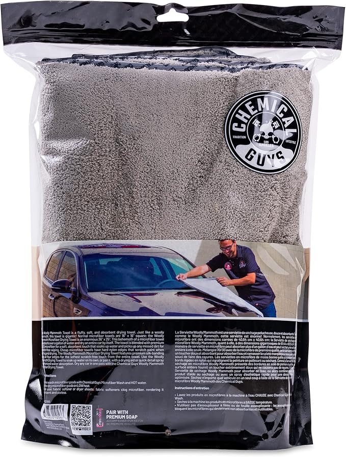 Chemical Guys Woolly Mammoth Large, Super Absorbent and Soft Microfiber Towels for Cars, Gray (35 x 25 inches)