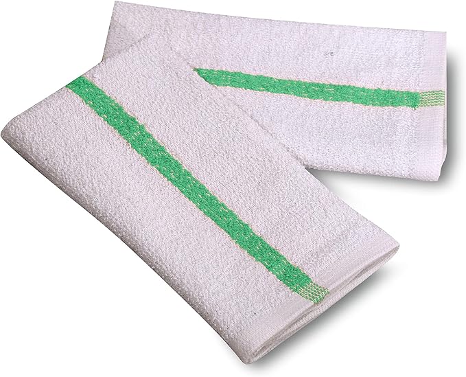 GOLD TEXTILES New Cotton Blend White Restaurant Bar Mops Kitchen Towels (36, Green Stripe)