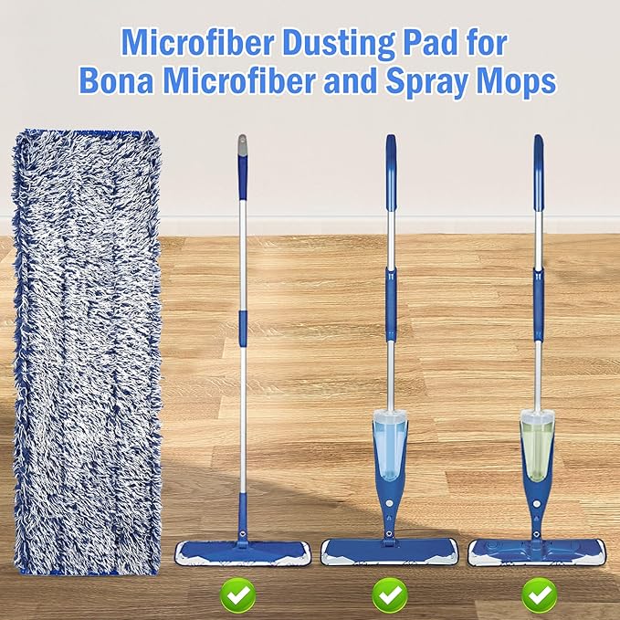 4 Pack Microfiber Dusting Pad for Bona Mops, Reusable Dust Pads for Multi-Surface Floors - Attracts and Removes Dust, Pet Hair and Dirt, Mop Pads Refill for Hard Surface Floors