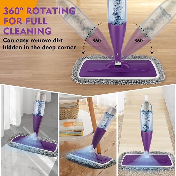 Spray Mop for Floor Cleaning with Washable Reusable Pads - Microfiber Wet Dry Mop with 800 ml Refillable Bottle,Dust Mops with Sprayer for Hardwood Laminate Vinyl Tile