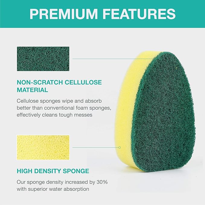 Dishwand Refills Sponges Heads - Non Scratch Dish Wand Refill Replacement, Heavy Duty Scrub Dots Brushes Dispenser, Soap Dispensing Scrubbers, Dishwashing Cleaner Supplies Kitchen Sink Dishwasher Tool