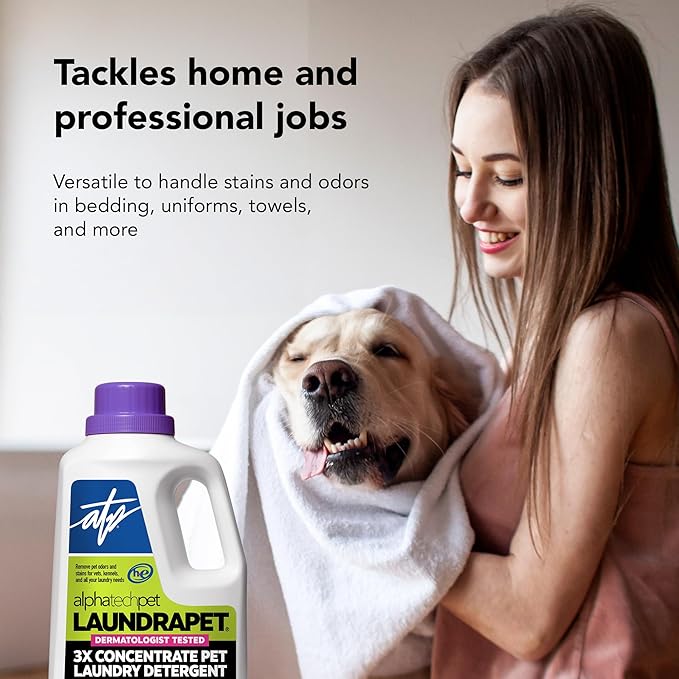 LaundraPet 3X Strength Premium Laundry Detergent with Enzyme Cleaner - 64 Oz (96 Washes) Pet Stain and Odor Eliminator, Enzymatic Detergent by Alpha Tech Pet