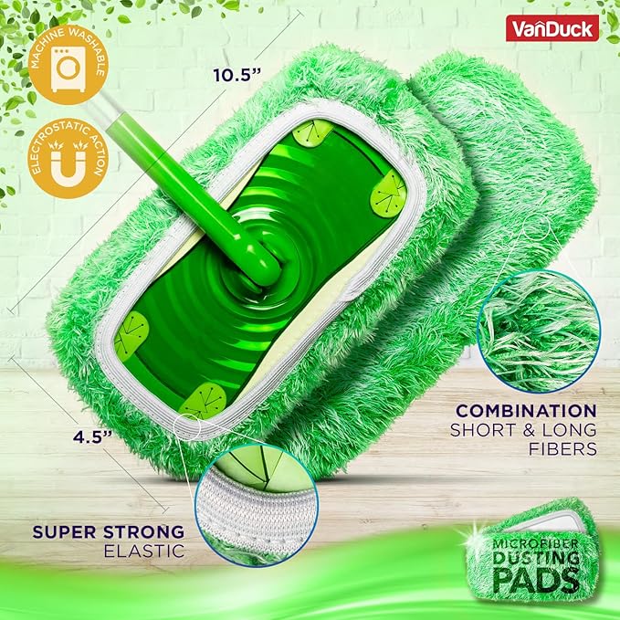 VanDuck Floor Duster Refill Compatible with Swiffer Sweeper Mop (2 Pack) - Microfiber Pet Heavy Duty Dry Cloth Refills - Reusable Mop Pad