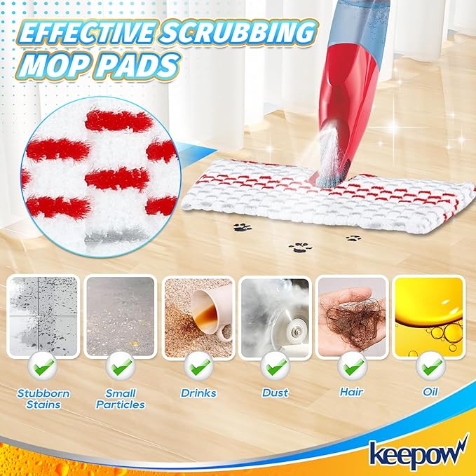 KEEPOW 3 Pack Washable Microfiber Spray Mop Pads Replacement Compatible with O-Cedar Promist MAX Spray Mop