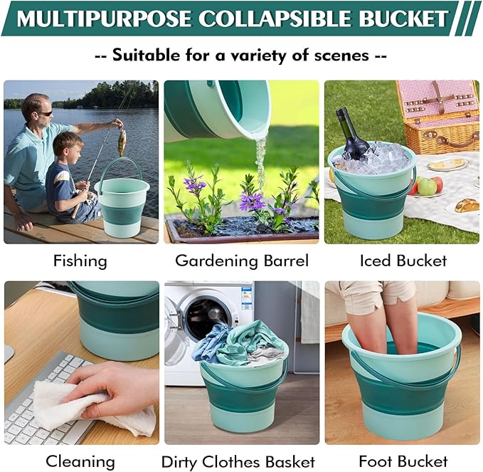 Collapsible Bucket 4.5 Gallon/17L Large Plastic Household Cleaning Mop Buckets Foldable Water Bucket for Car Wash Fishing Camping Beach (Green-Large)