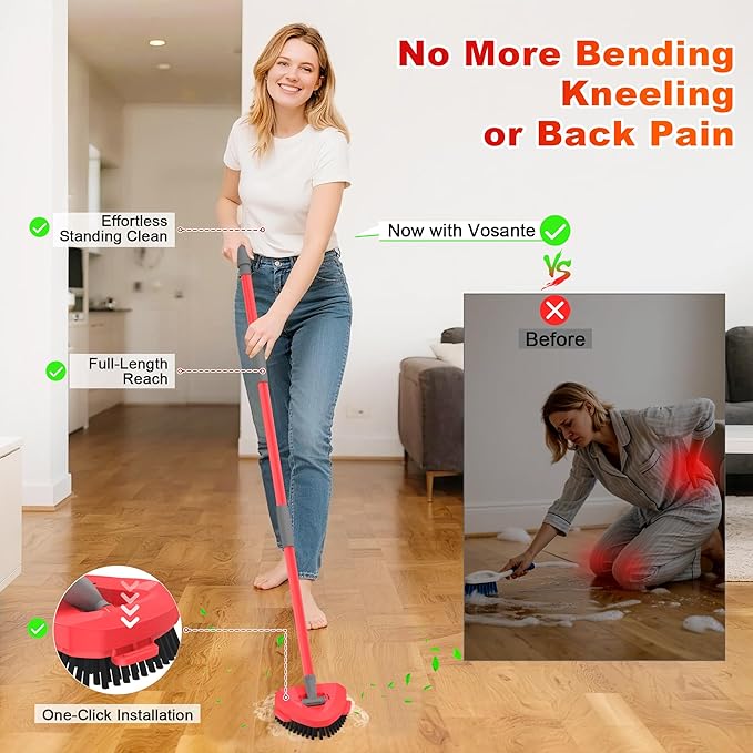 Upgraded Scrub Brush Head, Compatible with O Cedar Mop 2 Tank System ONLY, All Bristles & Angled Scrubber Mop Head for Better Corners Cleaning Brush Along Walls Deck Bathroom Kitchen - 1 Pack