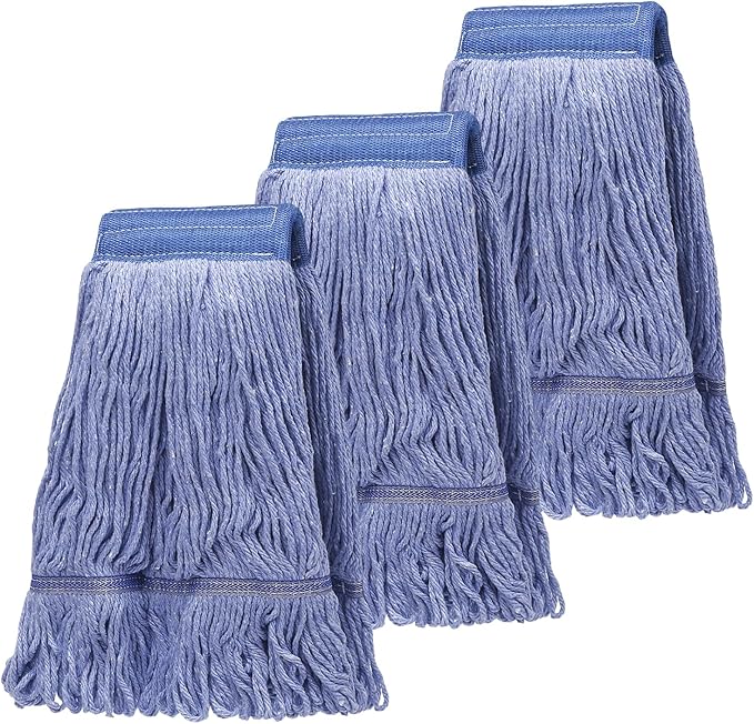 3 Pack Commercial Replace Mop Head, Reusable Mop Head Refills-Replacement Mop Heads Suitable for Heavy Commercial Industrial Residential Areas,Wet Industrial Cotton Looped End String Mop Head (Blue)