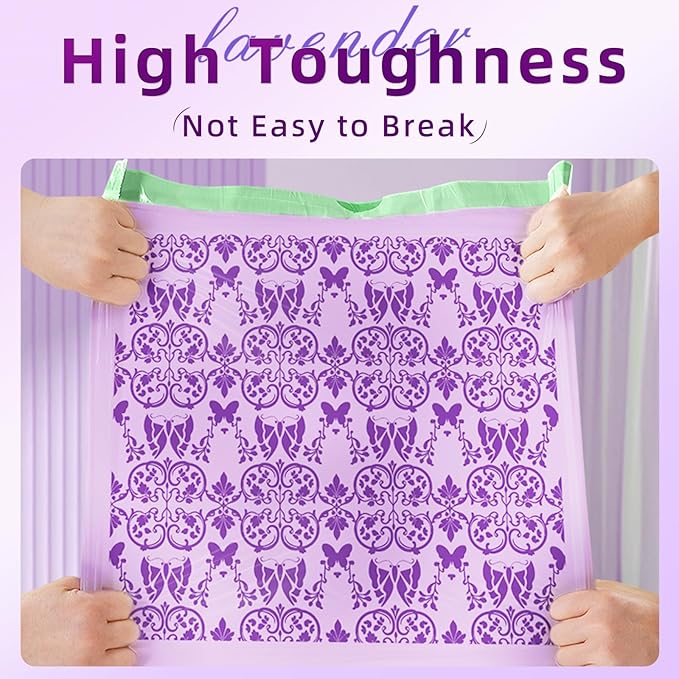 13 Gallon Trash Bags Drawstring, 50 Count Tall Kitchen Trash Bags, Sturdy Large Trash Bags, Butterfly & Lavender Printed Garbage Bags 13 Gallon Tall Kitchen, Tear Resistant Kitchen Garbage Bags