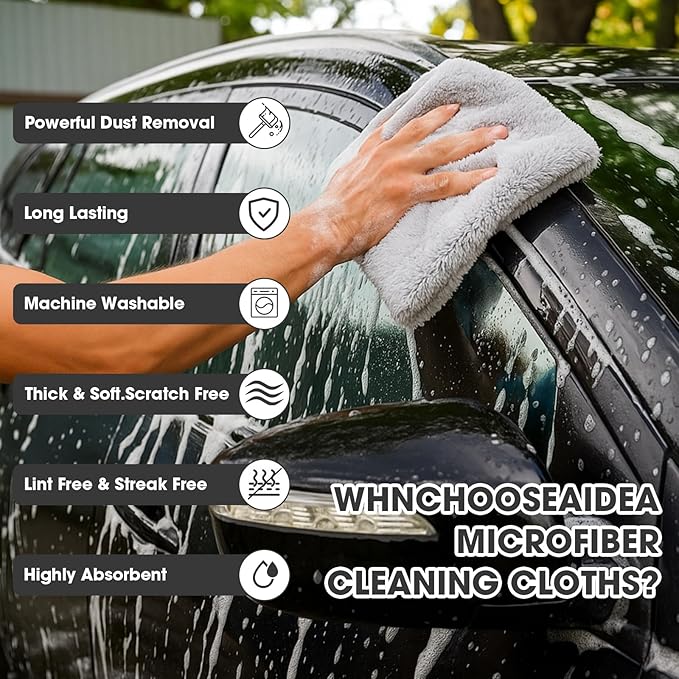 Shimeyao 30 Pcs Edgeless Microfiber Plush Towels for Cars Detailing Drying Wash Polishing Absorbent Cleaning Cloths, 500 GSM, 16 x 16 Inch(16 x 16 Inch,Light Gray,30 Pcs)