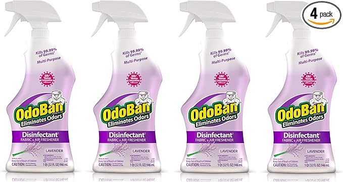 OdoBan Ready-to-Use Disinfectant and Odor Eliminator, Set of 4 Spray Bottles, 32 Ounces Each, Lavender Scent